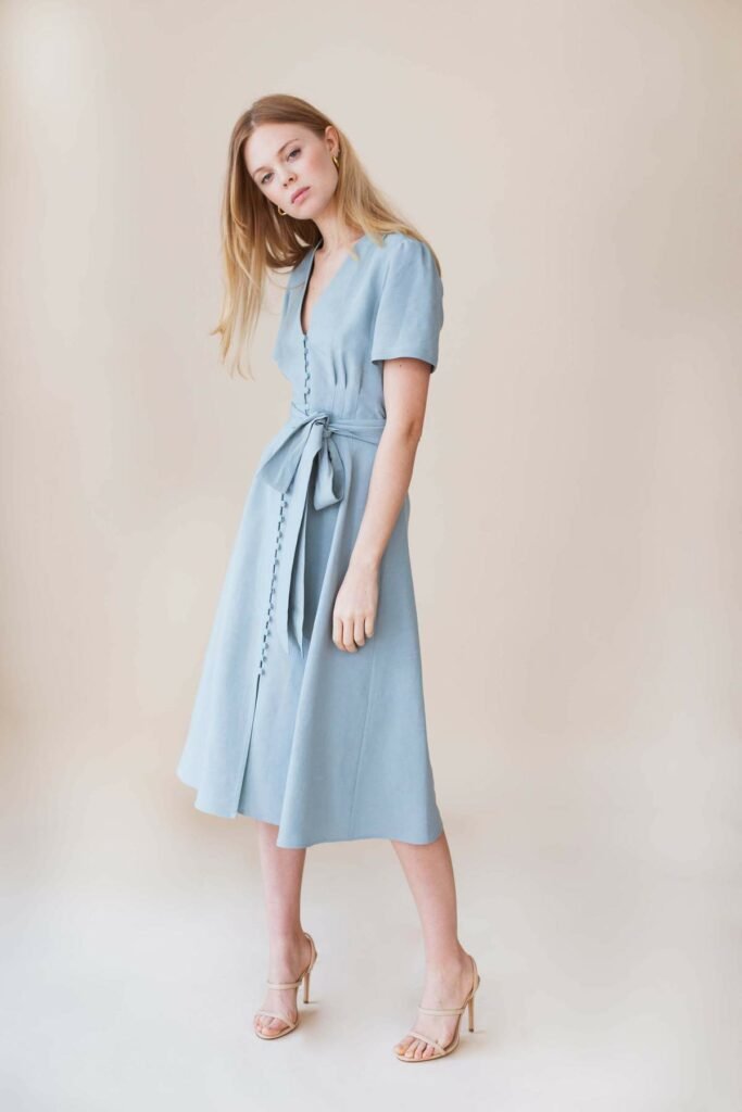 robe midi theodora lin bleu camille de dampierre dress x